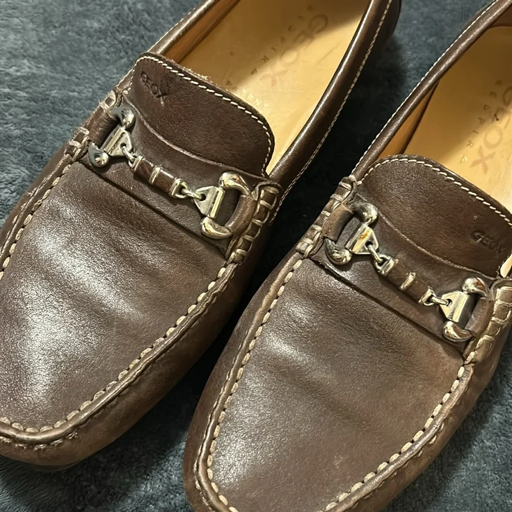Geox Brown Leather Slip-On Loafers with Classic Stitching